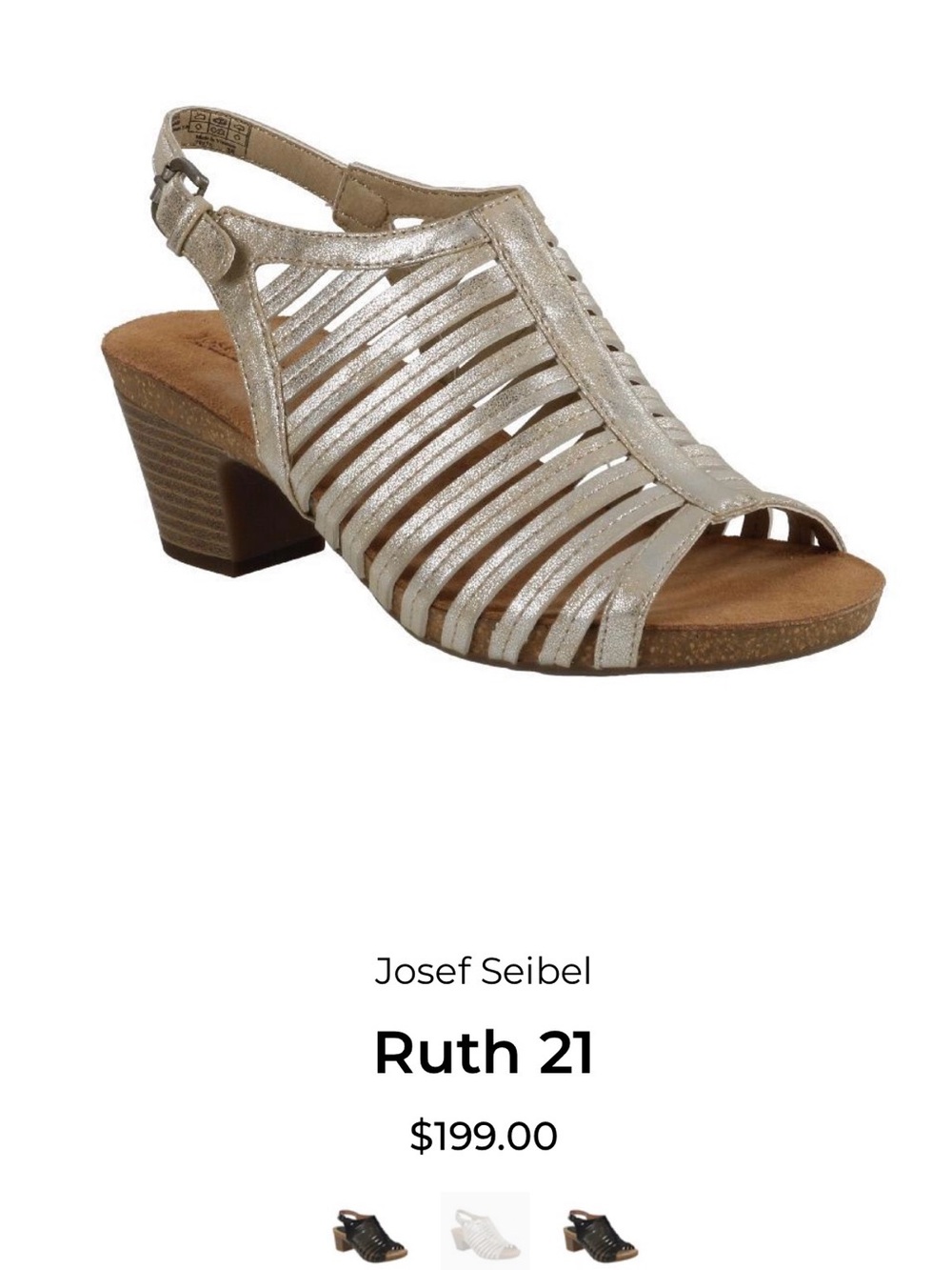 Josef Seibel Ruth 21 Slingback Sandal in Metallic light gold/silver tone